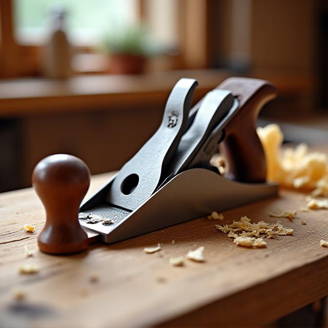 Artisanal woodshop tools and shavings